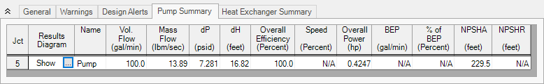 The Pump Summary tab of the Output window.